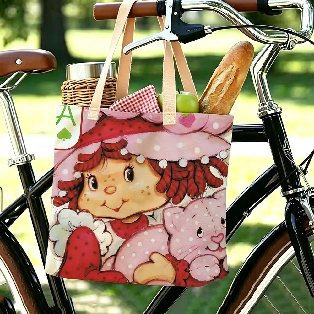 Animierte Strawberry Shortcake Tragetasche, Große Schultertasche, Damen-Freizeithandtasche für Arbeit, Schule und Einkaufen – Detail 9