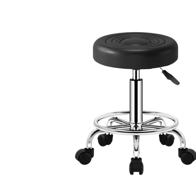 PU Leather Modern Rolling Stool Low Back Height Adjustable Work Salon Drafting Swivel Task Chair with Footrest