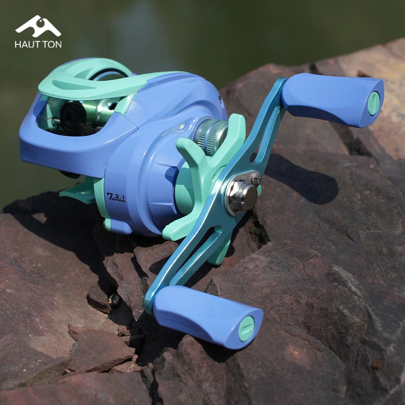 HAUT TON DV Baitcasting Fishing Reel Lightweight Aluminum Alloy Blue & Teal Design, 7.2:1 Gear Ratio, 5KG/11.02LB Max Drag