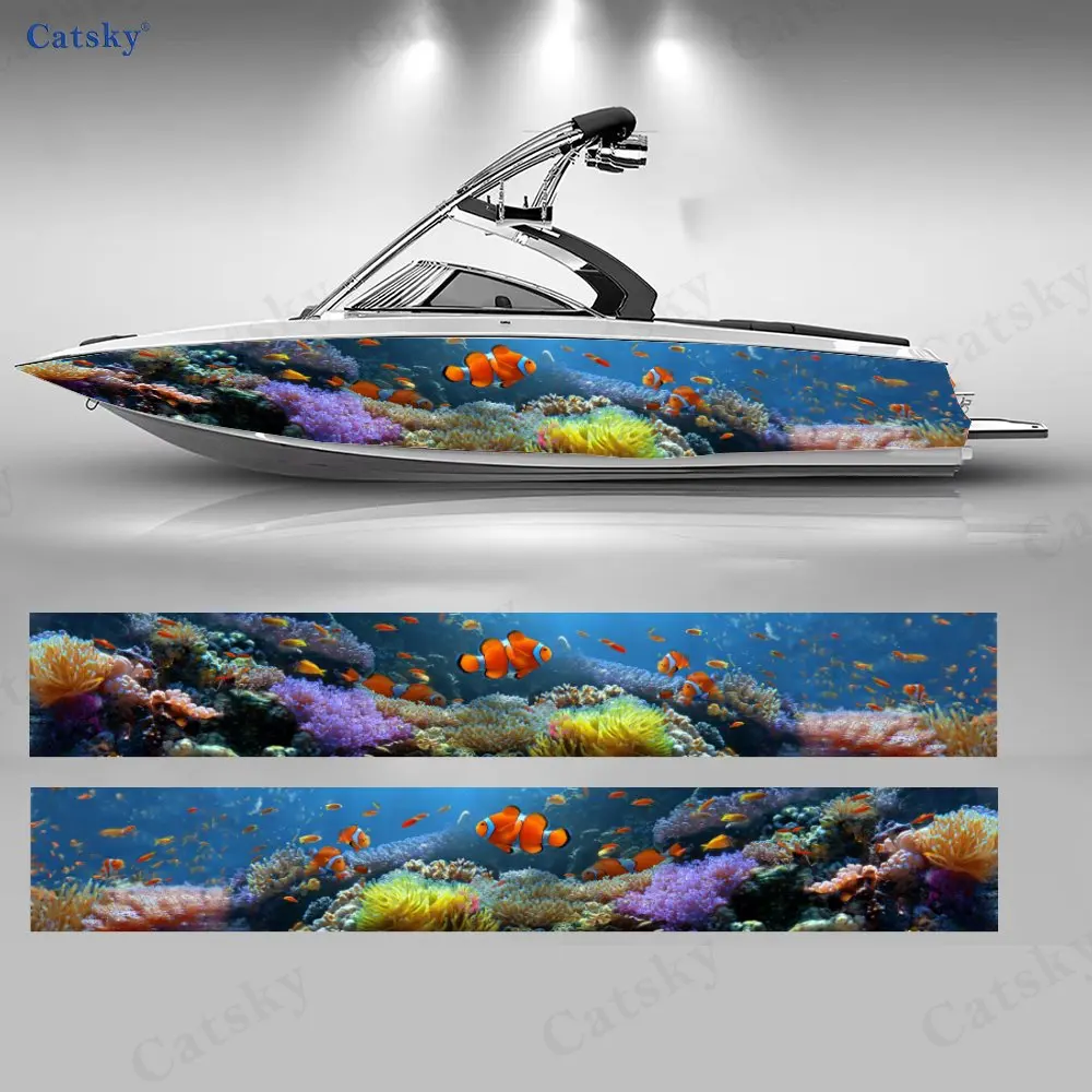 Pegatina para Barco con Diseño de Colonia de Corales en Aguas Profundas Azure, Vinilo Adhesivo Impermeable y Duradero de PVC para Barcos de Pesca, Diseño Elegante y Resistente