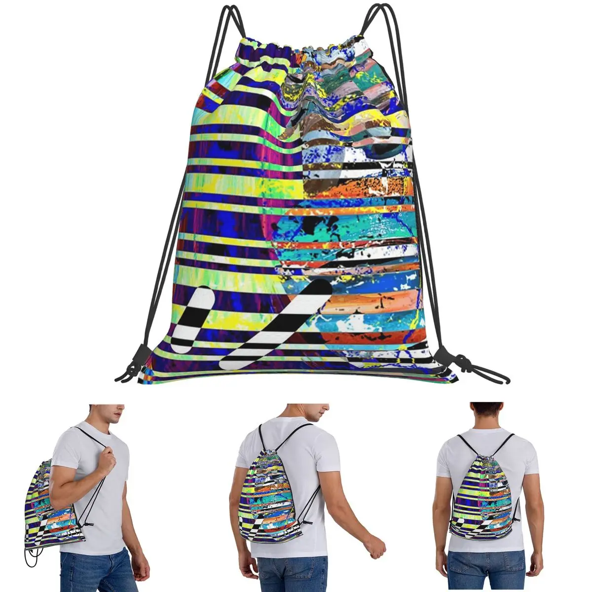

Striped Chaos Backpacks Casual Drawstring Bundle Pocket Sports Bag Book Bags for Travel School