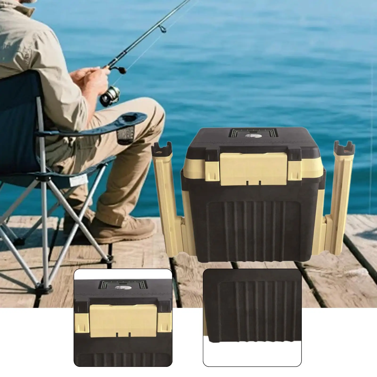 

Fishing Tackle Box Storage Box Removable Divider with Rod Holder for Outdoor Canoe