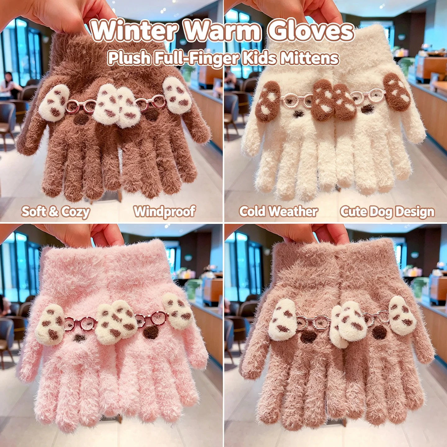 Kids Outdoor Gloves - 2026 Cute Dog Kids Winter Gloves