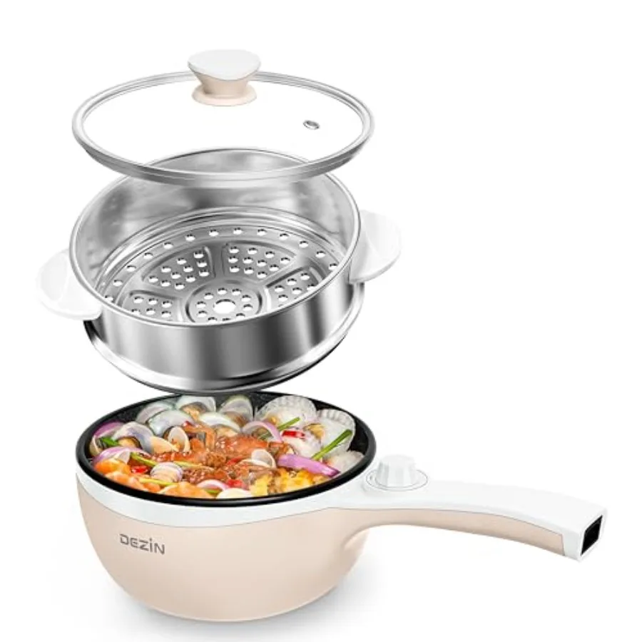 

Hot Pot Electric with Steamer Upgraded, Non-Stick Sauté Pan, Rapid Noodles Electric Pot, Mini Pot for Steak, Egg, Fried Rice, R