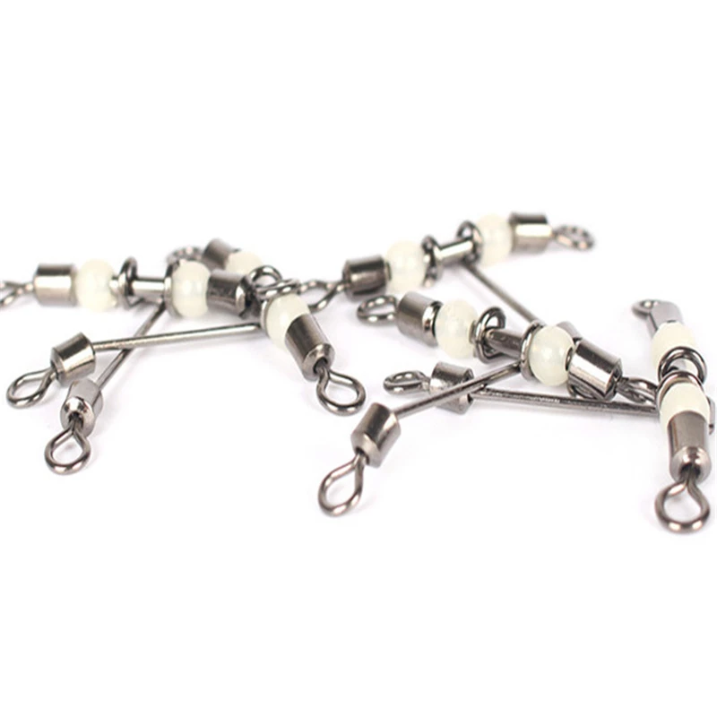3pcs/lot Luminous Fishing Connector 3Way T-shape Cross-line Rolling Swivel With Pearl Beads Fishing Swivels Fishhook Accessories