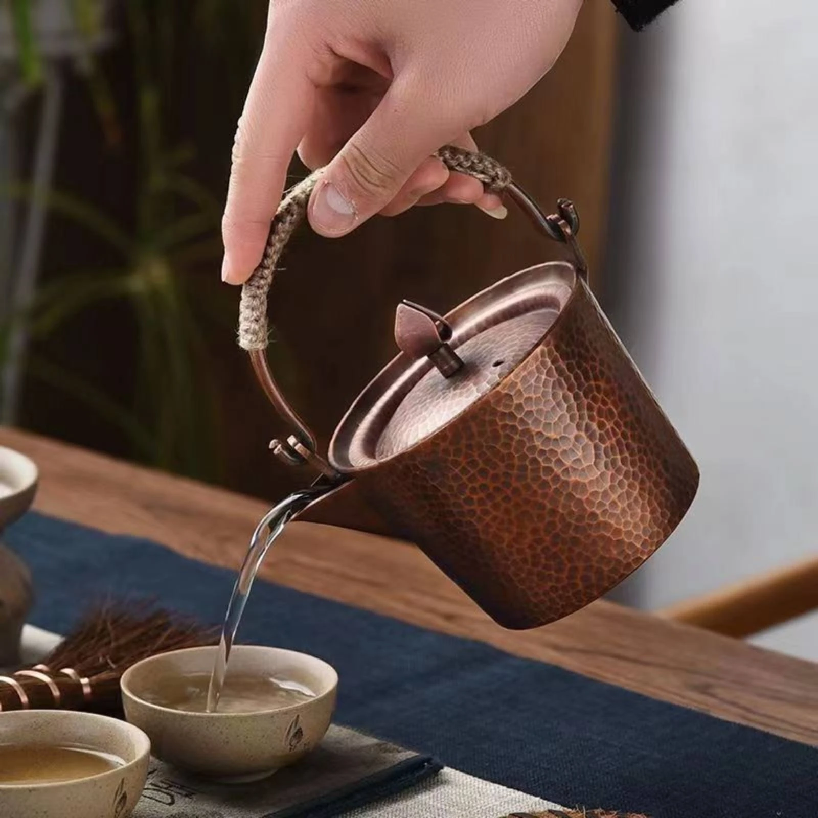 Copper Tea Kettle with Wrapped Handle Thick Hammered Copper Kettle Antique-Style