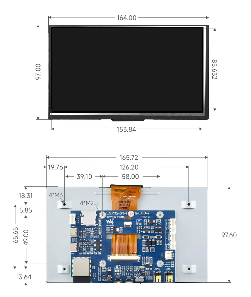 

The new model in 2026 is ESP32-S3, a 7-inch capacitive touch display development board with display that supports WiFi and BLE