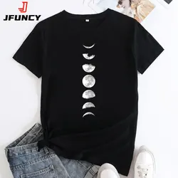 JFUNCY 2024 Women T-Shirt Harajuku Moon Printed Graphic T Shirts Woman Short Sleeve Tops Summer Female Cotton Tee Women's Tshirt