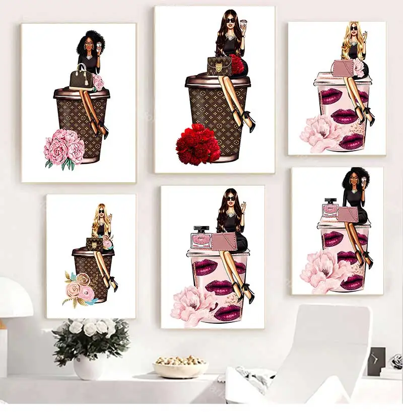 Girl  Flower Paris Perfume Handbag Nordic Posters And Prints Wall Picture For Living Room Decor Fashion Art Canvas Printing