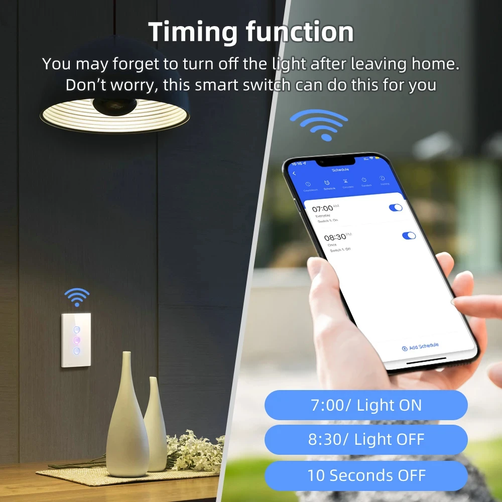 MIUCDA-Tuya WiFi Touch Smart Switch, 1, 2, 3/4 Gang, Rainuré Button Switch, Télécommande sans fil, Commande vocale, Fonctionne avec Alexa,Google Home