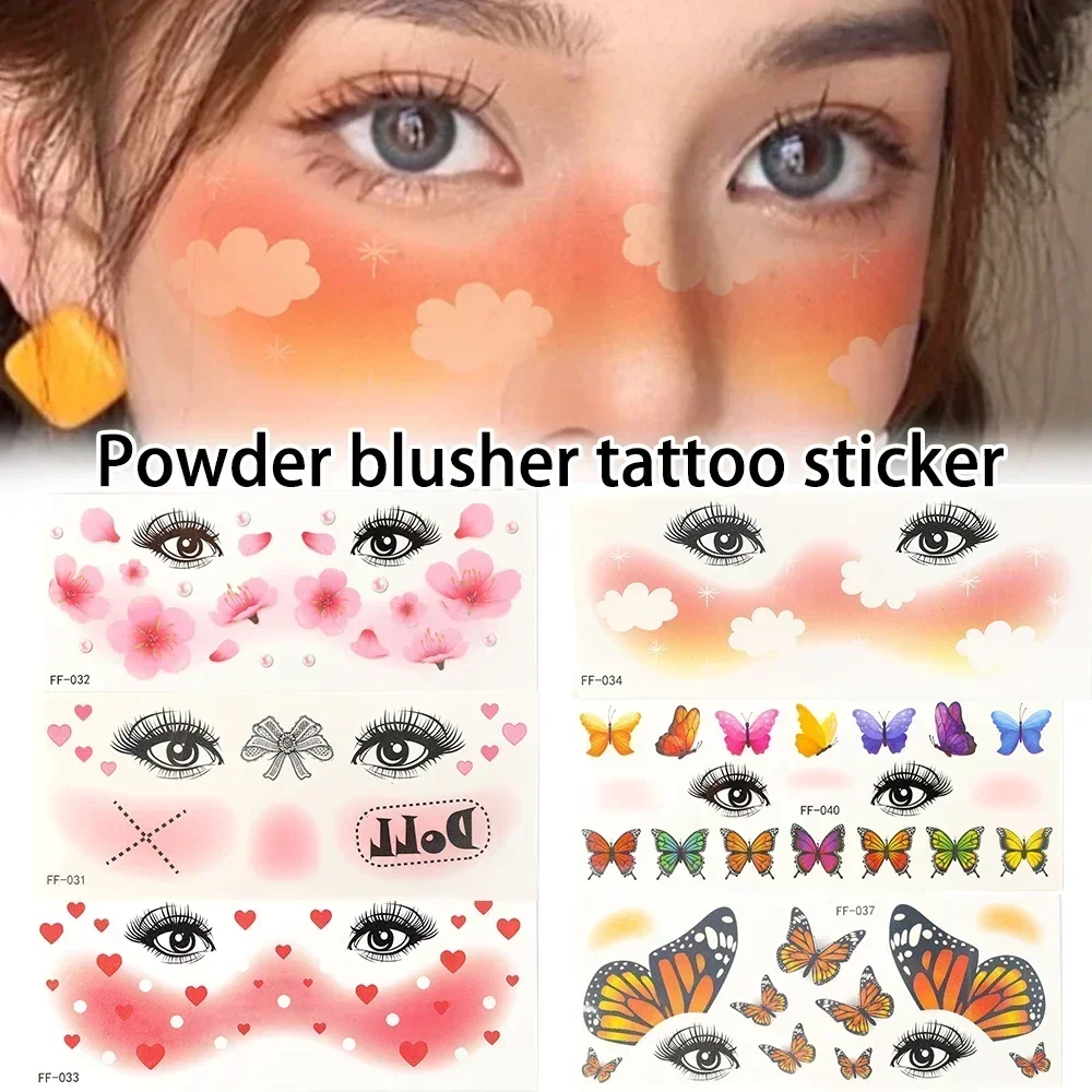 Descartável Blush Face Tattoo Stick, Sem irritação, Blush bonito, Amor, doces adesivos decorativos, ambientalmente, tatuagens impermeáveis