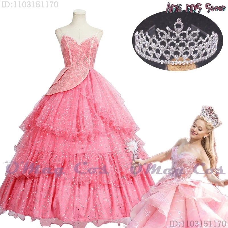 

Wicked Glinda Pink Ball Gown Evening Dress Cosplay Witches Costumes Clothes 2024 Movie Party Princesses Shinning Role-playing
