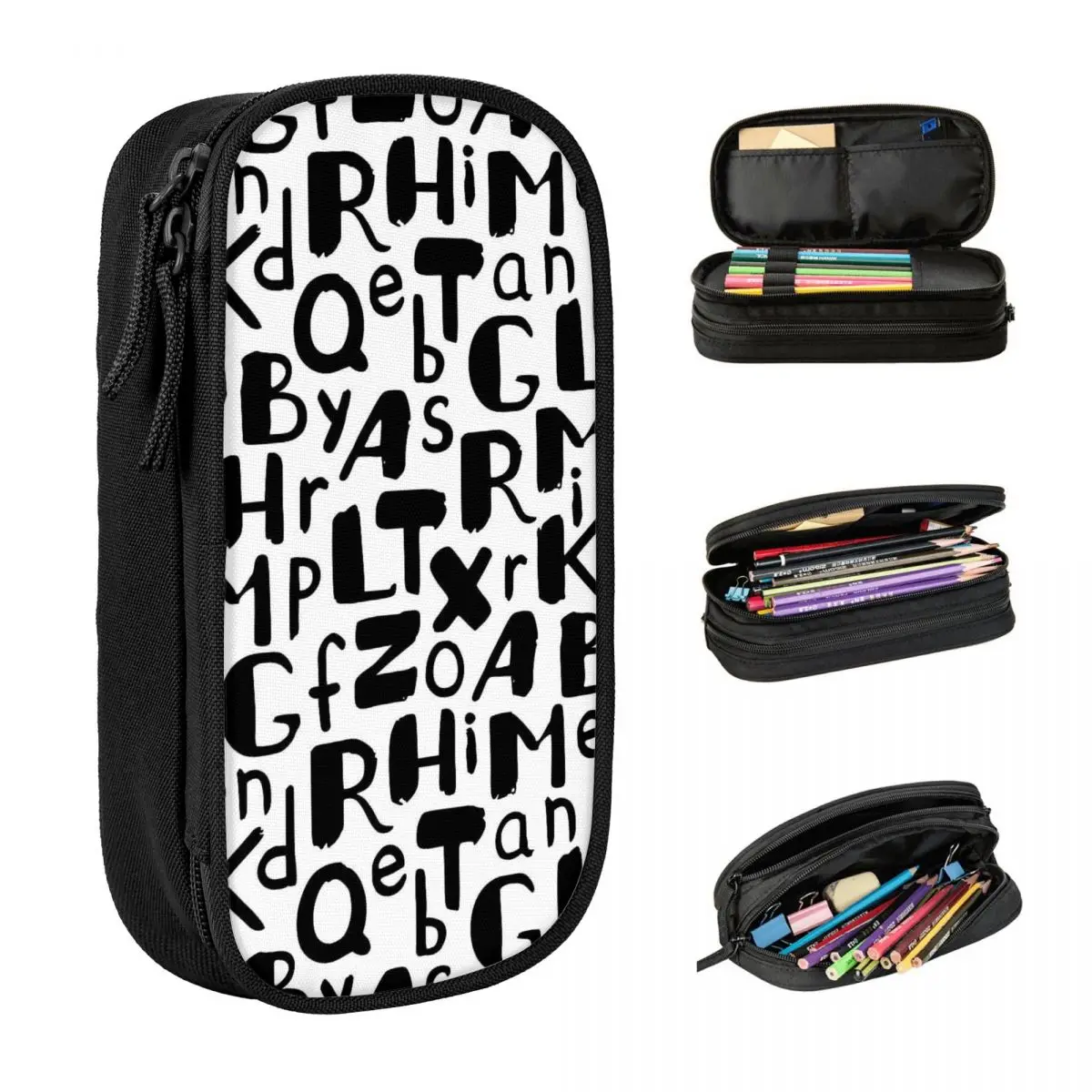 Latin Alphabet Letters Pencil Case Large Capacity Pencil Bag Boy Girl Zipper Cool School Pencil Cases Graphic Stationery