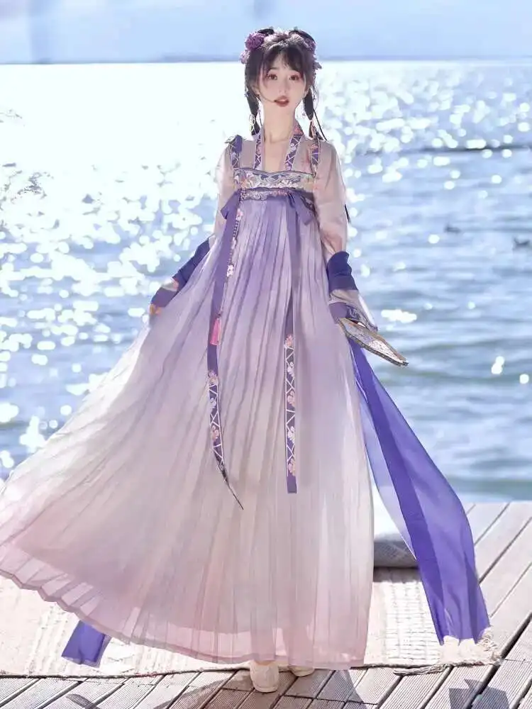 

Tang style Hanfu women's straight necked double breasted skirt, daily fairy aura, new styles in spring