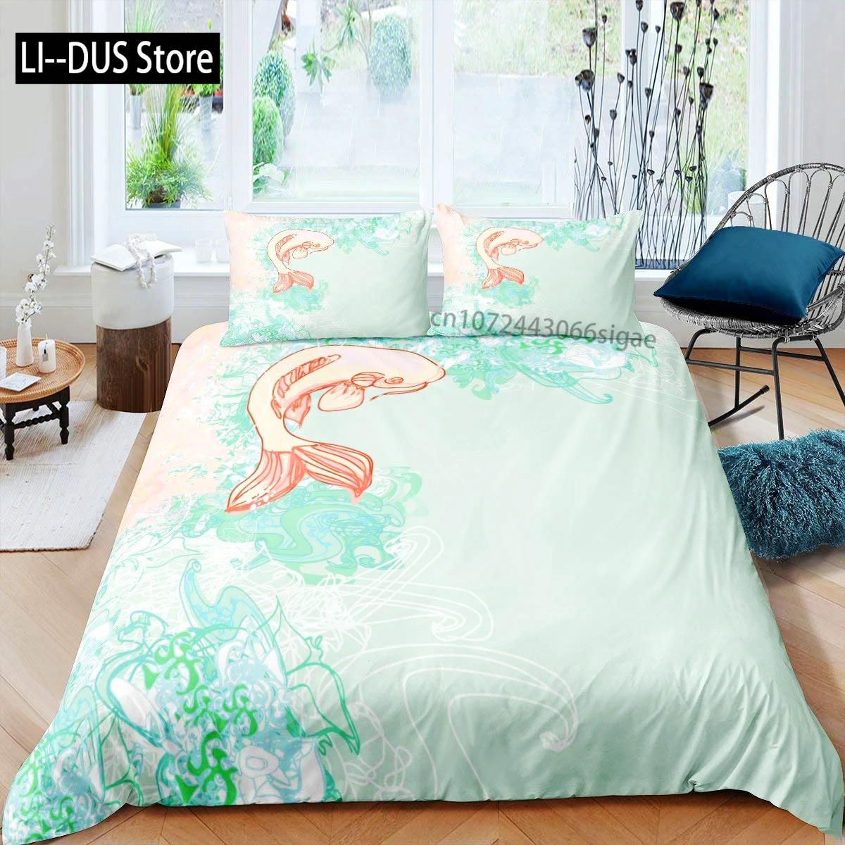 Koi Fish Duvet Cover Set King Size Oriental Asian Culture Lotus Bedding Set Microfiber Twin Cloud Quilt Cover For Girl Farmhouse - Image 3