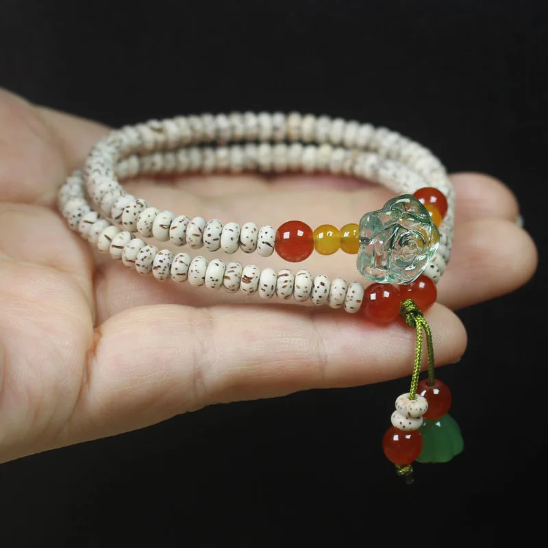 

Star and Moon Bodhi Double Ring Bracelet, Buddha Bead, Flower Lotus Pod Ladies Lucky Bracelet, Ethnic Style