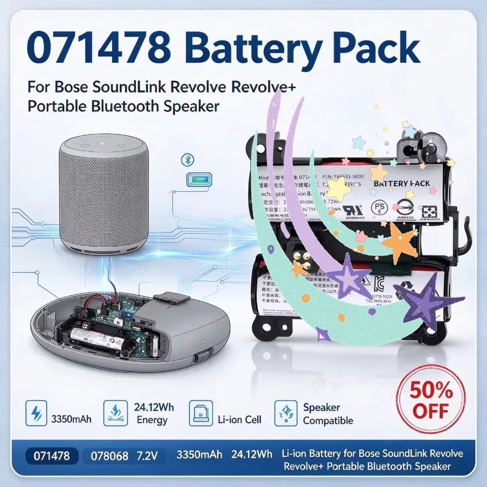 071478 7.2V 3350mAh 24.12Wh 078068 Replacement Li-ion Battery for Bose SoundLink Revolve Revolve+ Portable Bluetooth Speaker
