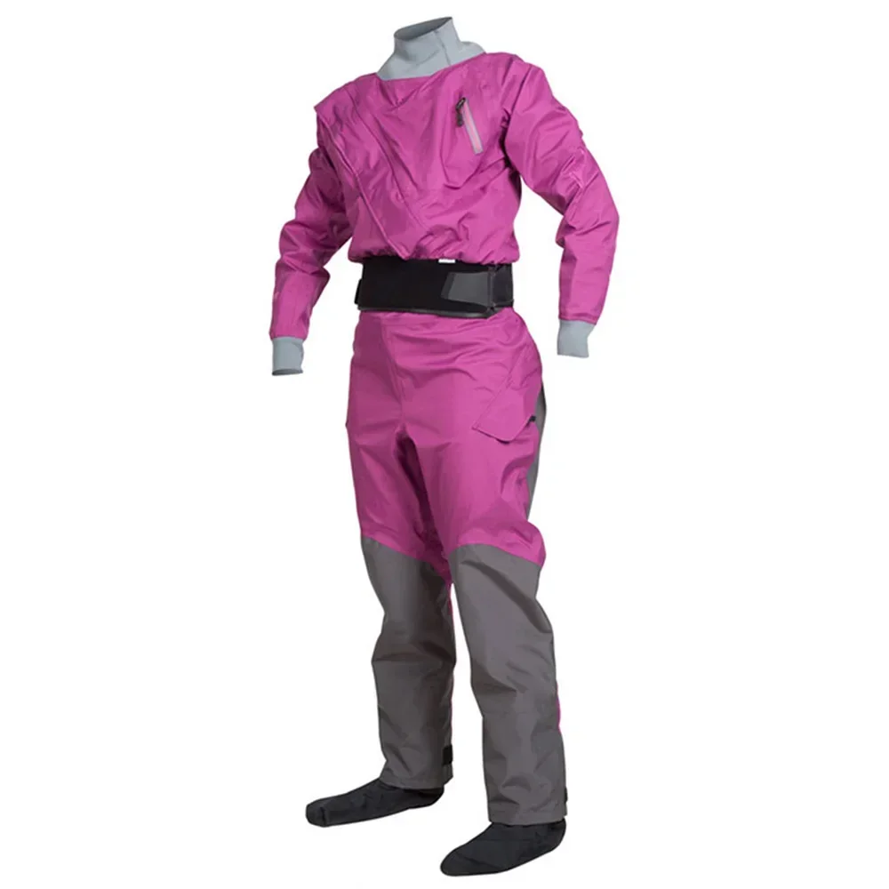 Ready To Ship 3-Layer Polyester Women Chest Zip-front Dry Suit Waterproof Latex Collar Diving Fly-Fishing Drysuit for Kayak