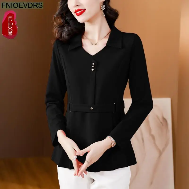 M-5XL neue Jahr lila rot Tops elegante Büro Dame Arbeit Basic Shirt Retro Bauch schwarz Tunika Schößchen Top Blusen