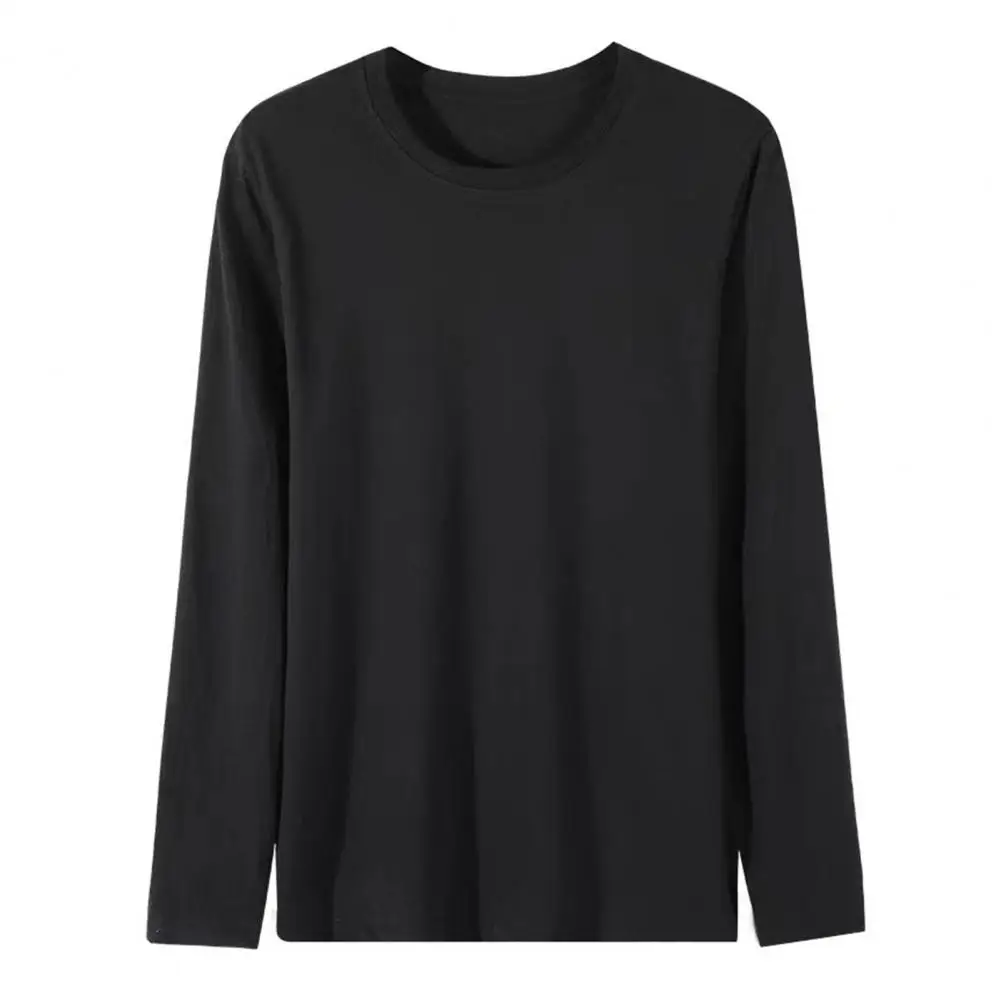 Men Long Sleeve T-Shirt Crew Neck Loose Fit Cotton Base Shirt Solid Color Casual Tee Shirt for Spring Autumn Casual Wear