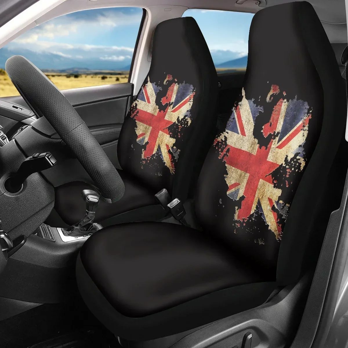 INSTANTARTS 2pcs/Set Vehicle Seat Cover New American Flag Design Dirt Resistant Auto Front Seat Protector Vehicle Interior Gifts