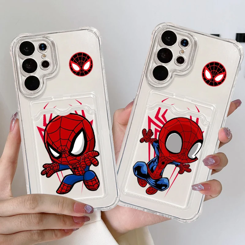 Marvel Spider-Man Cool For Samsung A73 A72 A54 A71 A52 A53 A32 A22 A14 A13 A23 5G Photo Card Bag Transparent Back Phone Case