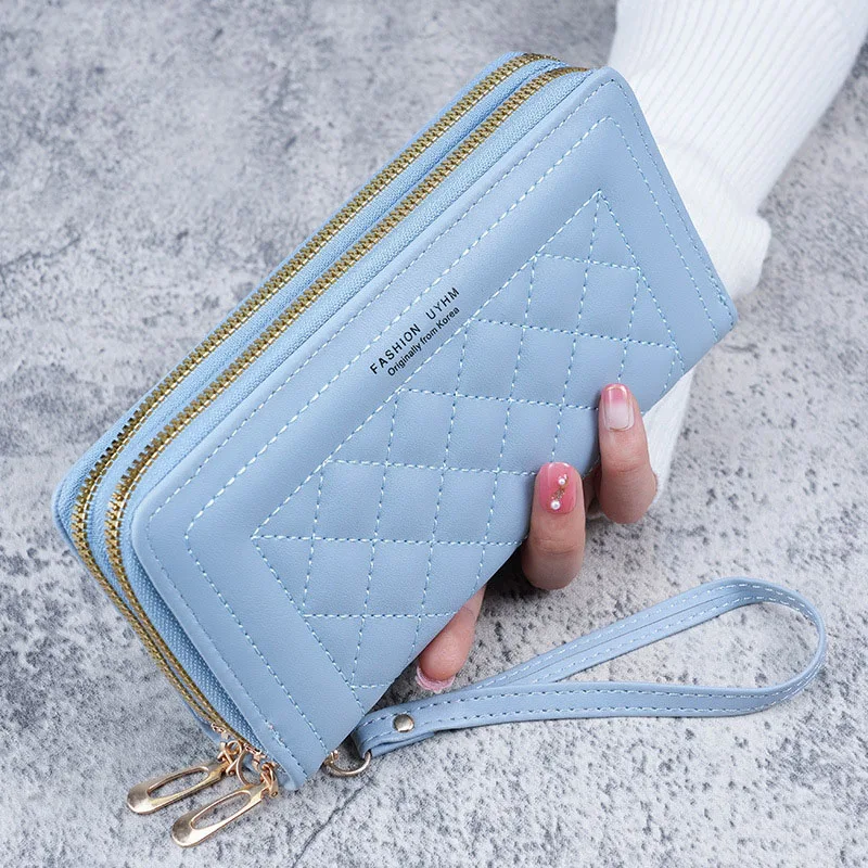 Cartera larga para mujer, monederos para mujer, monedero de lujo, tarjetero, billeteras con doble cremallera, bolso de mano de cuero Pu, bolso de lujo para dinero y teléfono