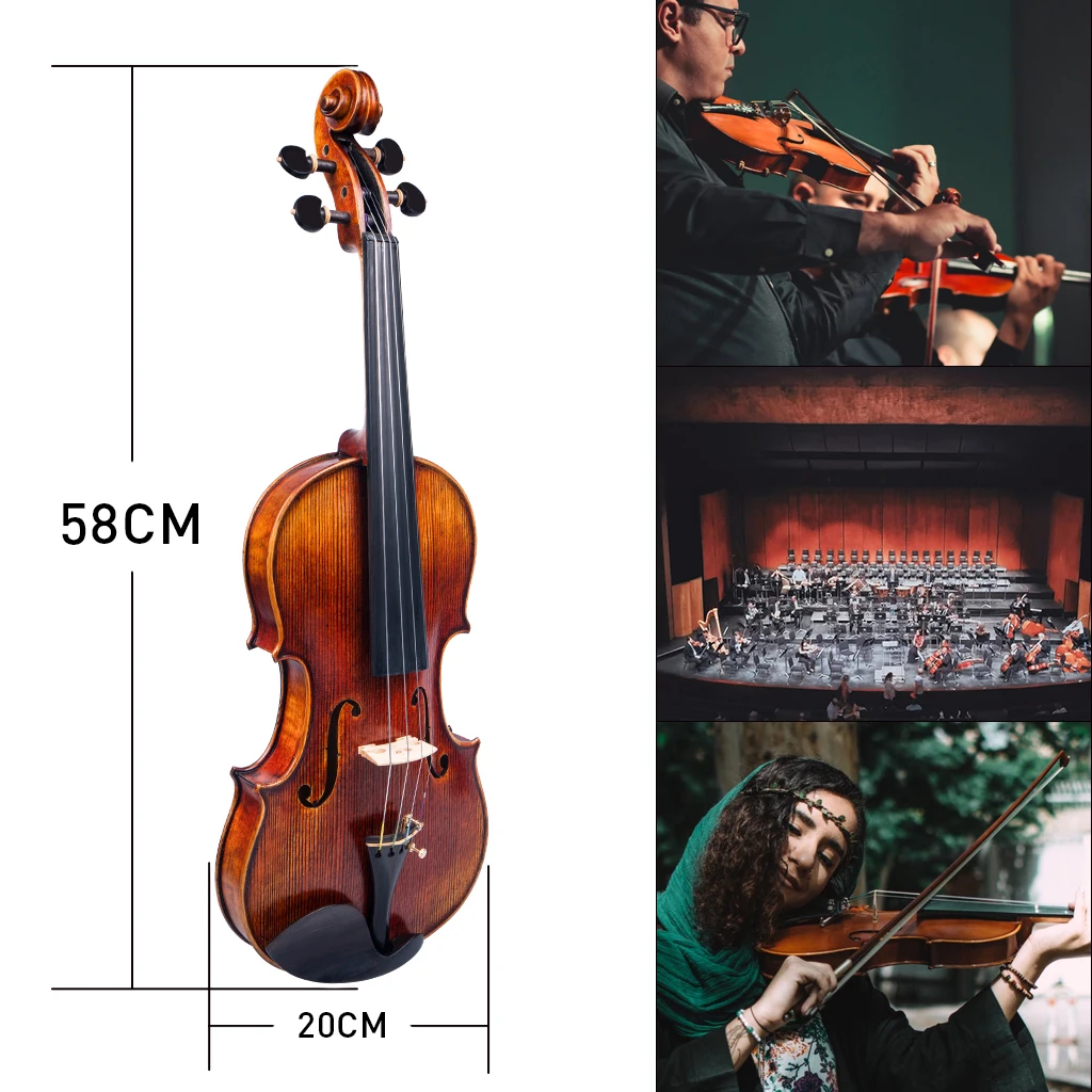 NAOMI Master Level Handmade Antonio Stradivari 1716 Style Antique 4/4 Violin Kit W/ Carbon Fiber Violin Case Brazilwood Bow