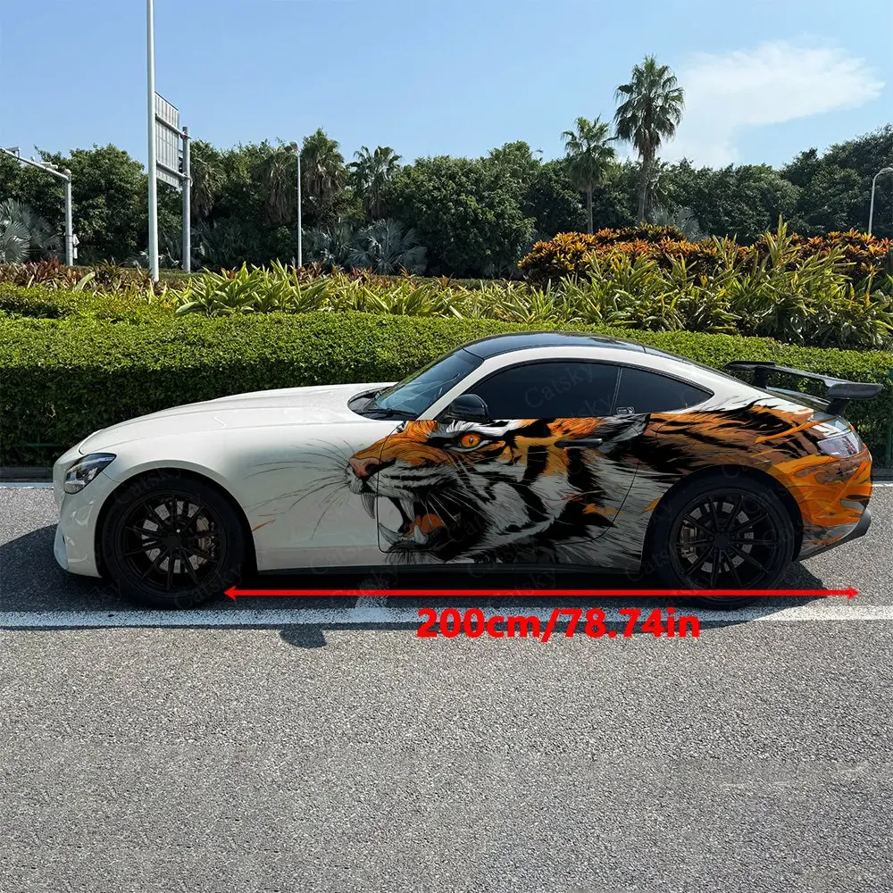 2pcs Flame Tiger Head Roaring Car Side Wraps, Self-Adhesive PVC Waterproof & Scratch-Resistant Stickers, Car Accessory Gift