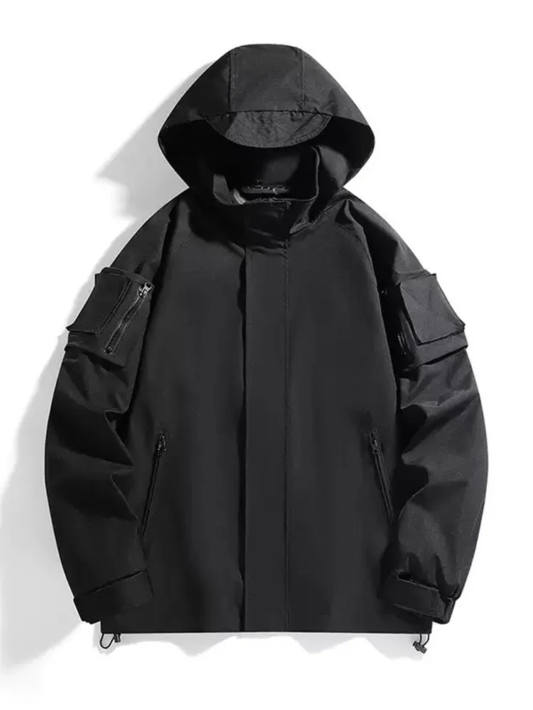 Spring and Autumn Fashionable Solid Color Outdoor Sports Mountaineering Waterproof Hoodie for Men's Casual Loose Large Jacket