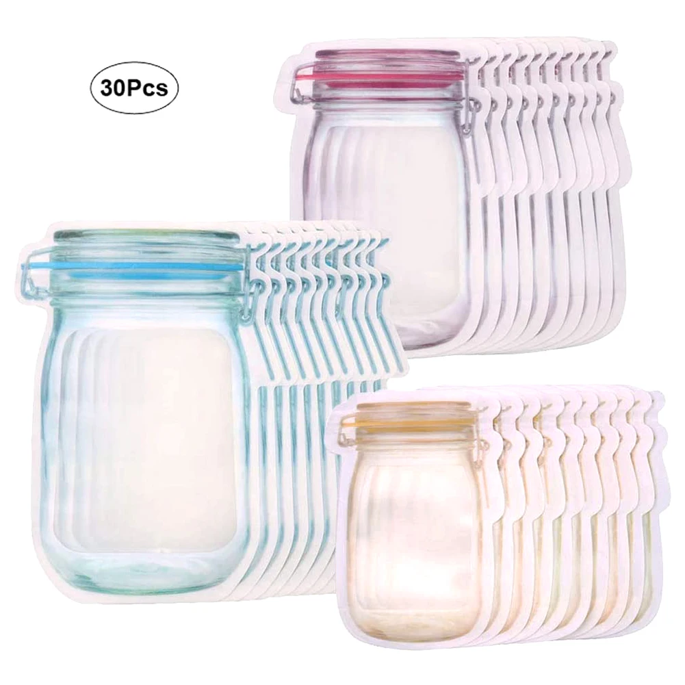 

30 Pcs Mason Jar Bottles Bags, Food Storage Bag Snack Sandwich Ziplock Bags Reusable Airtight Seal Storage Bags Leakproof Food S