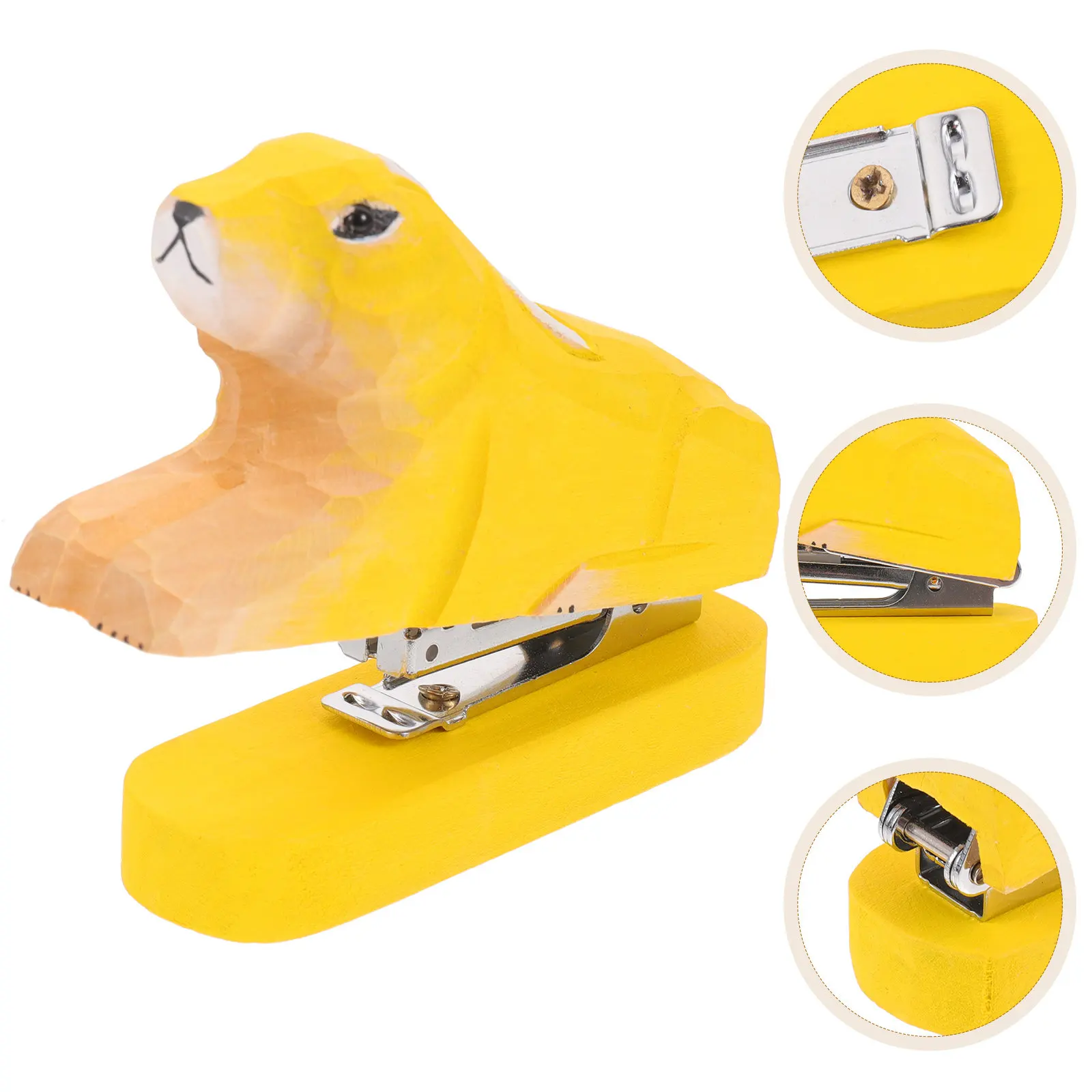 Wooden Animal Desk Stapler Handmade Craftsmanship Strong Alloy Mechanism Eye Catching Desktop Decoration for Office Home School