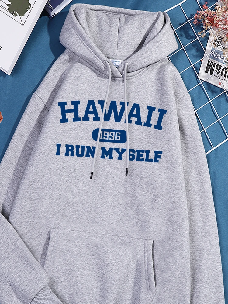 

Hawaii I Run Myself Blue Letter Print Sweatshirts Women Cotton Trendy Sportwear Leisure Causal Hoody Personality Fashion Top