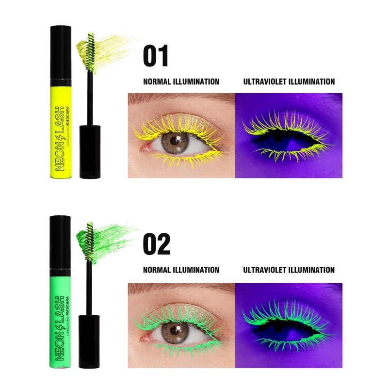Fluorescent Mascara Lengthening for Eyelash Extension Eye Makeup Party Colorful Lashes Long Lasting Waterproof Luminous Mascara