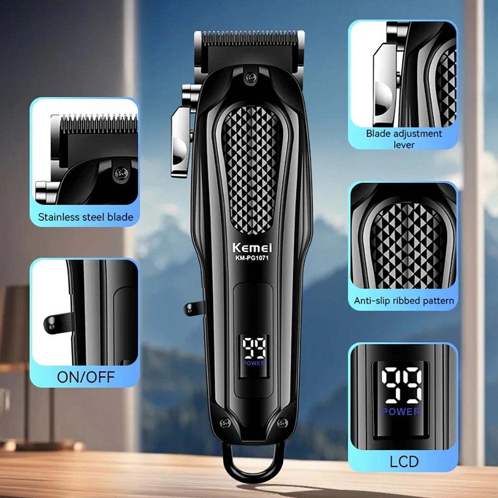 Kemei Professional Barber Hair Clippers Rechargeable Cordless Hair Trimmer Electric Haircut Kit Men Fade Hair Cutting Machine