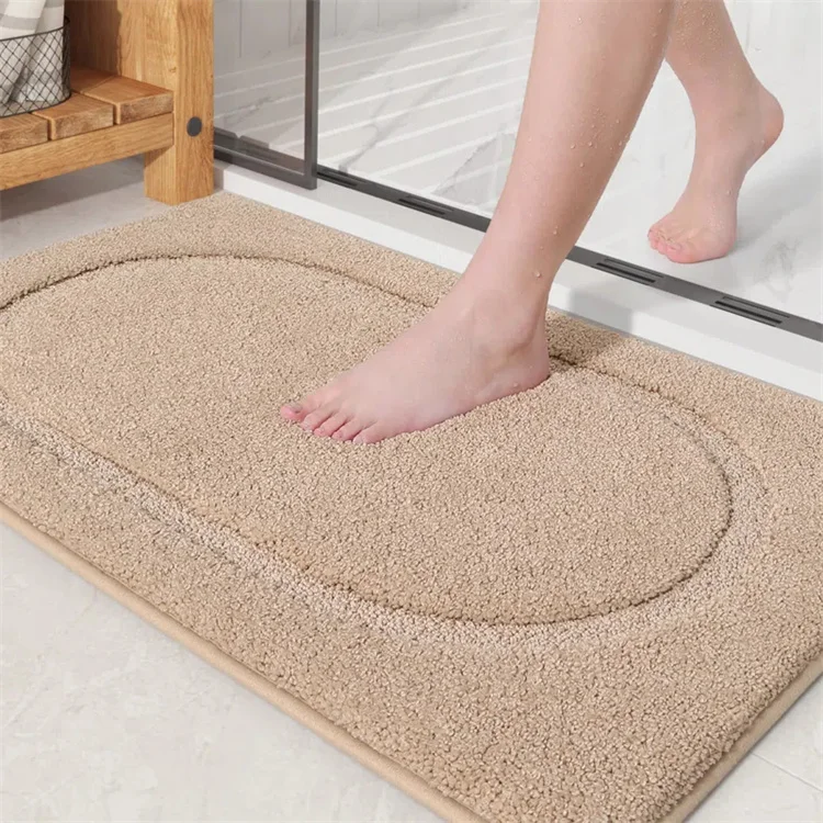 Ultra Soft Beige Bath Mat Water Absorbent Bathroom Mats Non Slip Rubber Backing Bathroom Rug