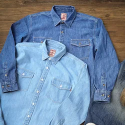 MBBCAR craft washed denim shirt men Amekaji american retro heavy casual tooling shirt ring spinning rope dyed wide fabric 9188