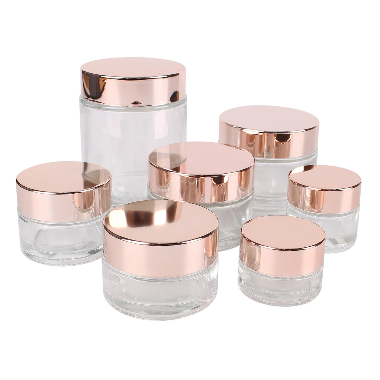 6pcs/12pcs 5g/10g/15/20g/30g/50g/100g Tranparents Glass Cream Bottle Eyeshadow Makeup Face Cosmetic Container with Rose-Gold Lid