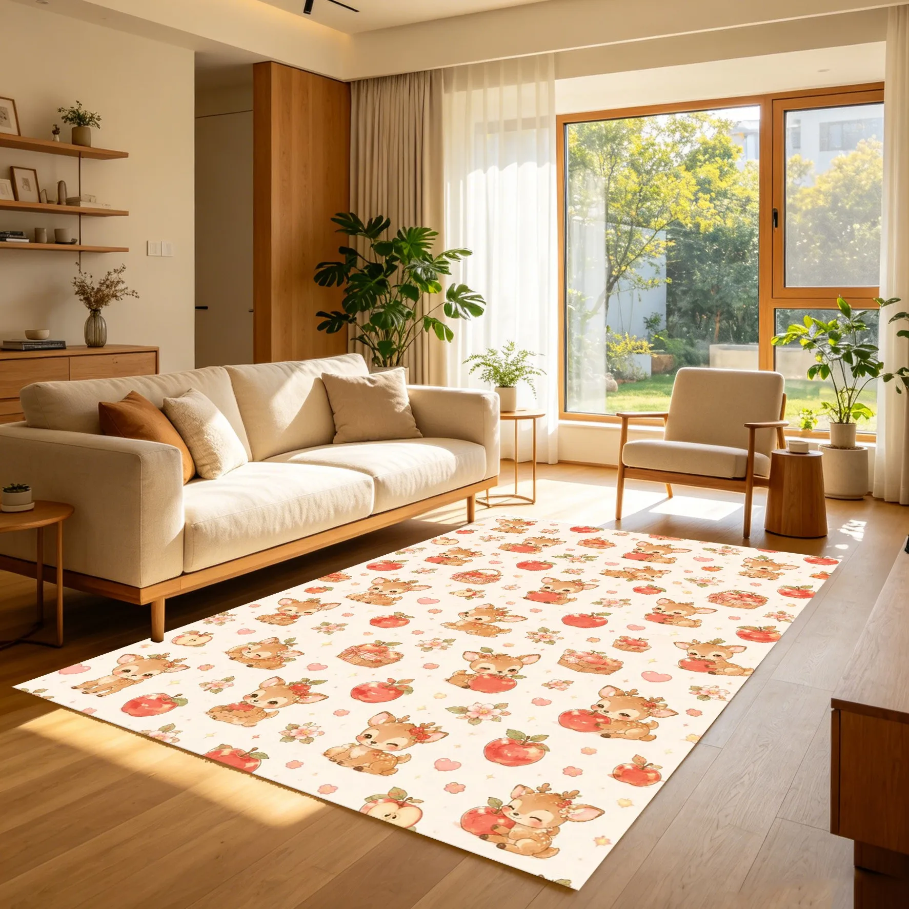 2D Large Carpet with Orange-Toned Flowers Cute Little Ghosts Adorable and Fun Style Warm and Eye-Catching Halloween Atmosphere