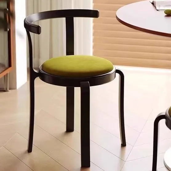 #Nordic Solid Wood Dining Chairs with Soft Cushions and Backrests, Suitable for Home Living Rooms, Casual Stacking, Retro Style