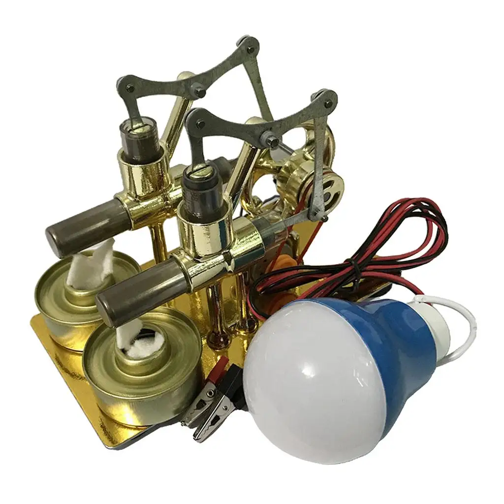 Mini Hot Engine Motor Model Features 2-Cylinder, Physical Science DIY Kits, Classroom or Laboratory Experimental Teaching Aids