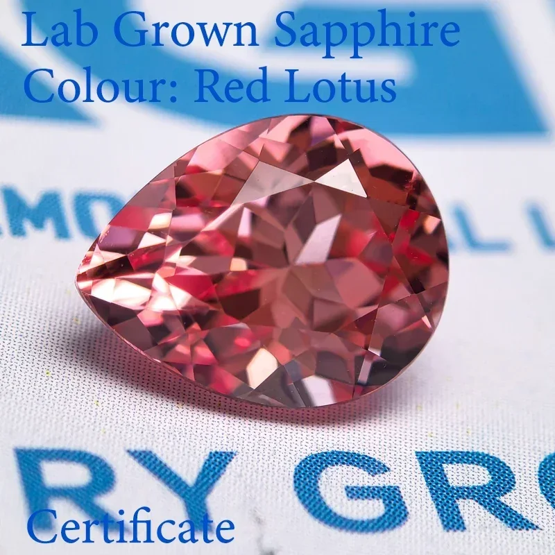 

Top Lab Grown Cultivation of Sapphire Pear Shaped Red Lotus Color VVS1 for Charms Diy Jewel Making selectable AGL Certificate