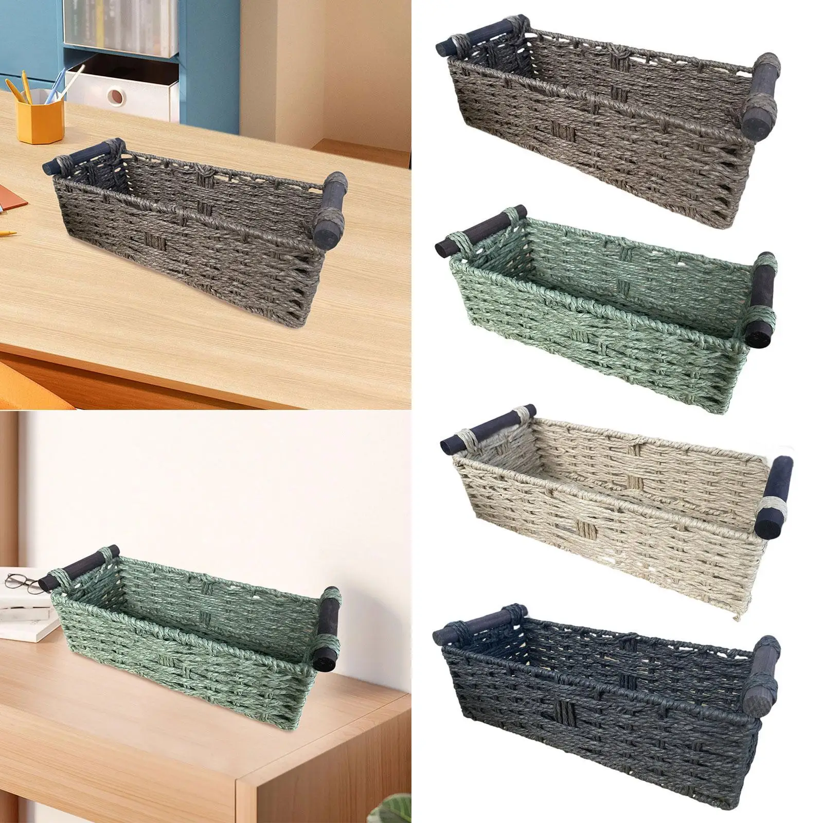 Storage Basket Stackable with Handle Organizing Countertop Paper Rope Basket for Cosmetics Pastries Appetizer Coffee Breakfast