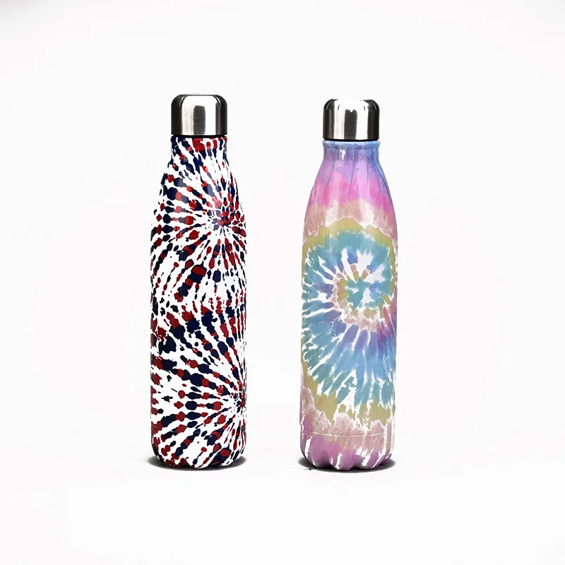 Double Stainless Steel Cola Water Bottle, Heat Lock, Cold Seal, Leak Proof, Color Tie Dye, Outdoor Sports, Thermos Cup, 500ml