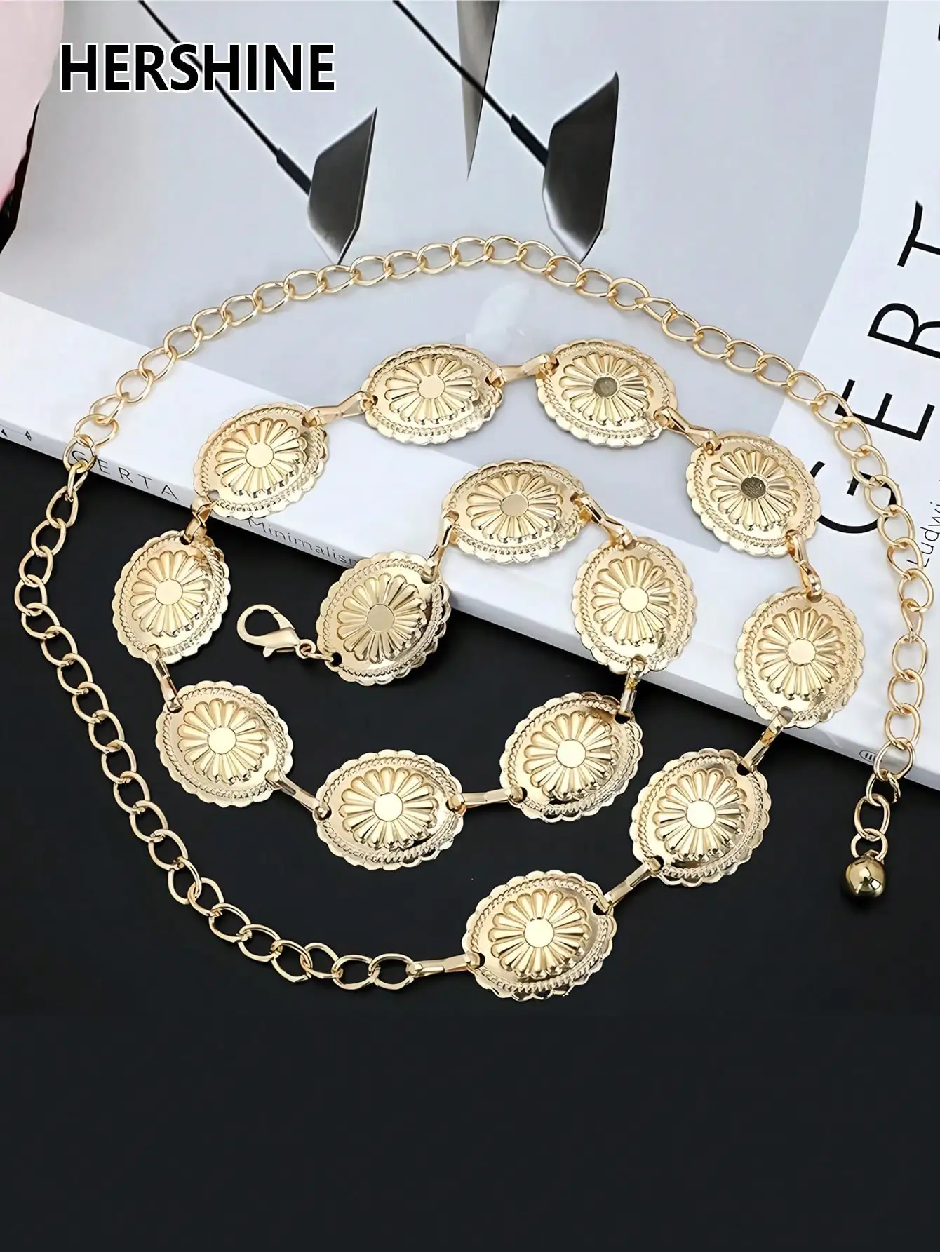HERSHINE 2-Pack Women's Fashion Floral Metal Waist Chains, Bohemian and Vintage Style, Elegant Dress Accessories，spring，summer