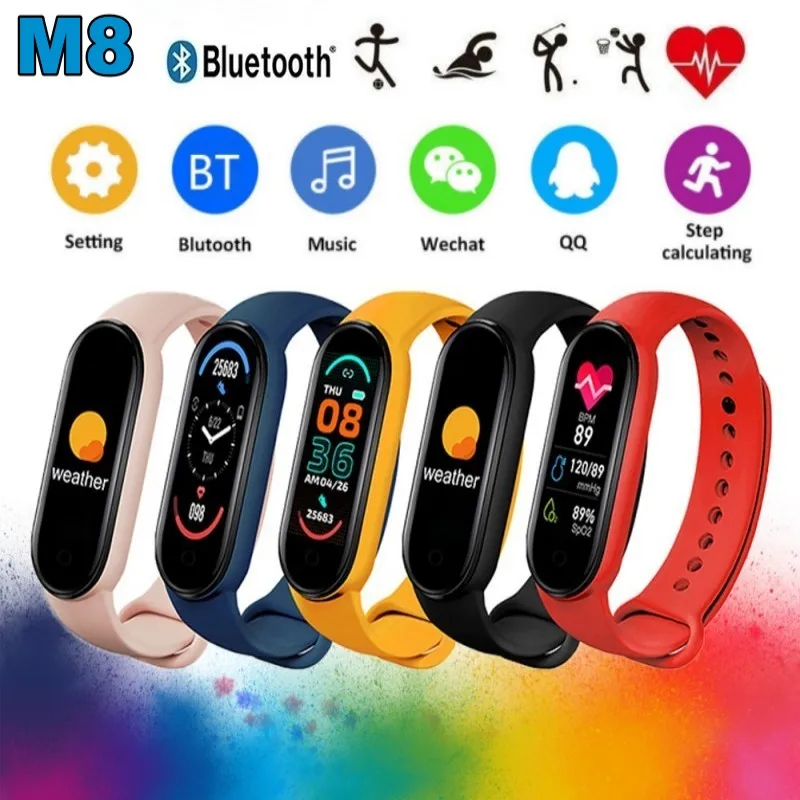 2023 M8 Smart Watch Color Screen Step Counting Multi Sport Mode Message Reminder Photography Music Remote Control Smart Band