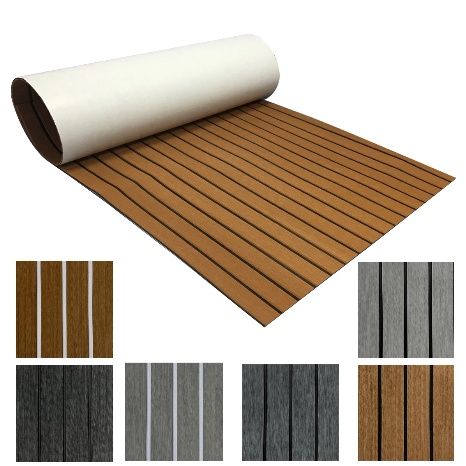 900x2400x5mm EVA Foam Boat Floor Mat Faux Teak Decking Sheet Marine Carpet Self-Glue for Yacht Kayak Motorboat RV Swimming Pool