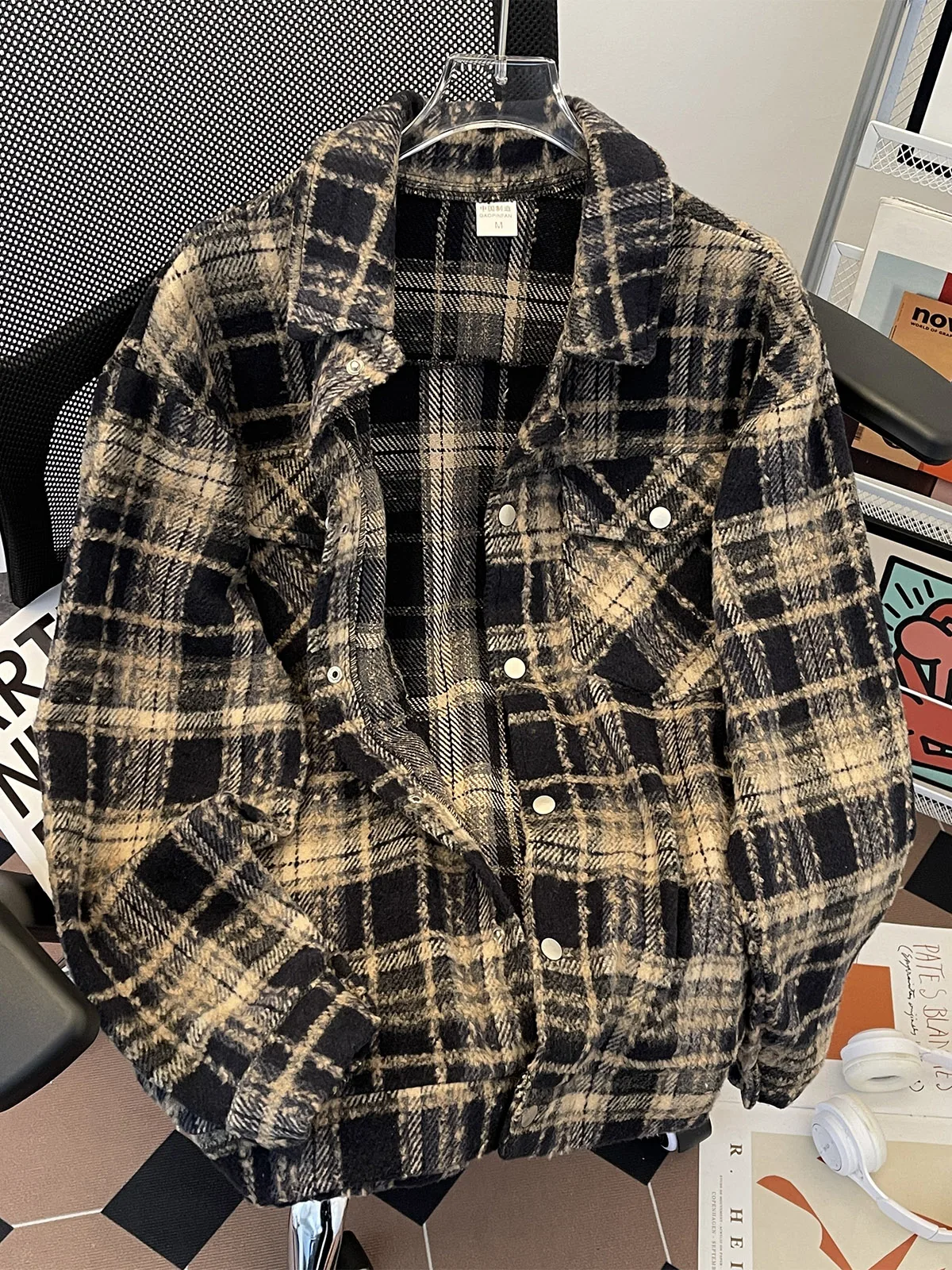 

Women's Autumn Jacket Coat Harajuku Oversize Long Sleeve Plaid Jacket 2000s Vintage Streetwear Outerwear Autumn Winter Clothes