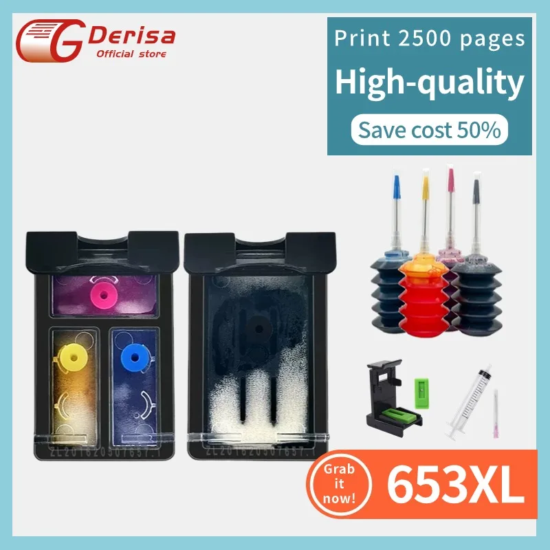 Derisa 653XL cartridge Replacement for HP 653 XL HP653 Ink Cartridge for HP Deskjet 6075 6475 Inkjet Printer