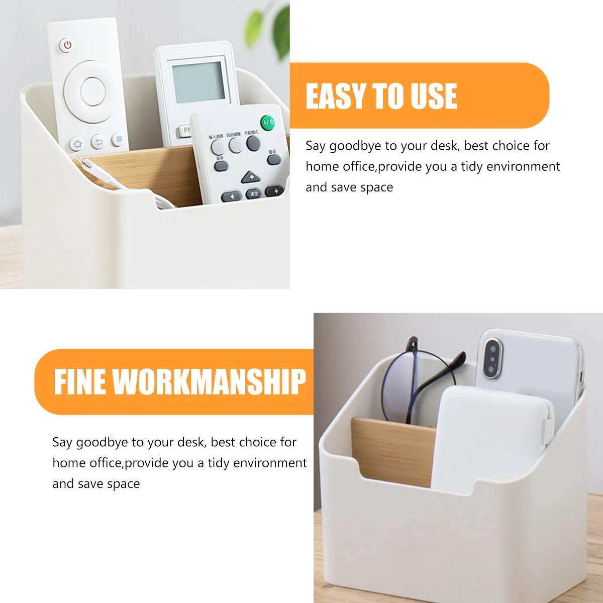 

2pcs Desktop Pen Holder Storage Box For Pencil Remote Controller Home Office Multipurpose Divider Compartments Easy Clean Wood